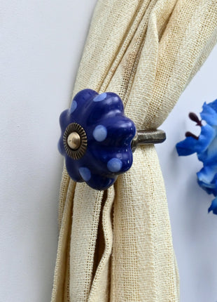 Curtain Tie Backs Hook Decorative Wall Hook- Royal Blue Polka Dot Pumpkin (Set of Two)