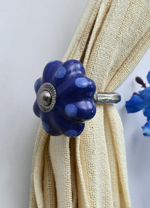 Curtain Tie Backs Hook Decorative Wall Hook- Royal Blue Polka Dot Pumpkin (Set of Two)