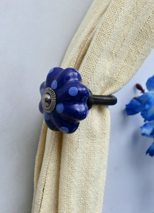 Curtain Tie Backs Hook Decorative Wall Hook- Royal Blue Polka Dot Pumpkin (Set of Two)