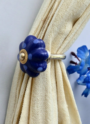 Curtain Tie Backs Hook Decorative Wall Hook- Royal Blue Polka Dot Pumpkin (Set of Two)
