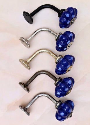 Curtain Tie Backs Hook Decorative Wall Hook- Royal Blue Polka Dot Pumpkin (Set of Two)