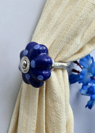 Curtain Tie Backs Hook Decorative Wall Hook- Royal Blue Polka Dot Pumpkin (Set of Two)