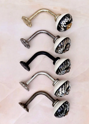 Curtain Tie Backs Hook Decorative Wall Hook- Black and Off-White Swirl (Set of Two)