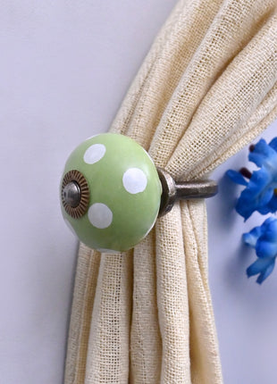 Curtain Tie Backs Hook Decorative Wall Hook- Olive Green & White Polka Dot (Set of Two)