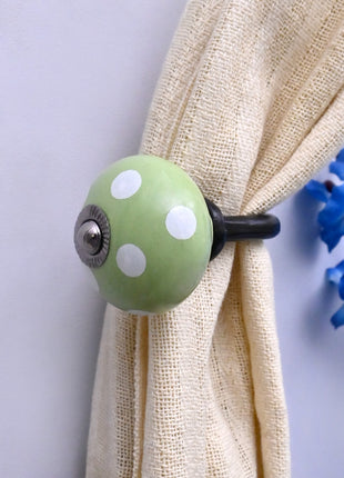 Curtain Tie Backs Hook Decorative Wall Hook- Olive Green & White Polka Dot (Set of Two)