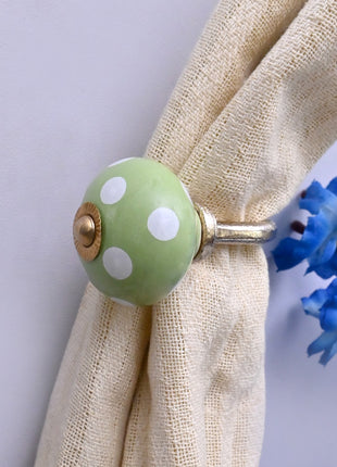 Curtain Tie Backs Hook Decorative Wall Hook- Olive Green & White Polka Dot (Set of Two)