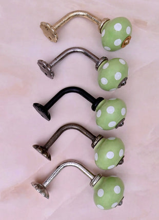 Curtain Tie Backs Hook Decorative Wall Hook- Olive Green & White Polka Dot (Set of Two)