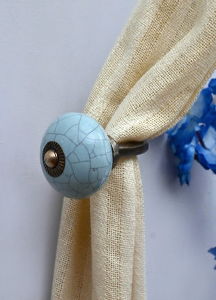 Curtain Tie Backs Hook Decorative Wall Hook- Crackle Glazed Light Blue (Set of Two)