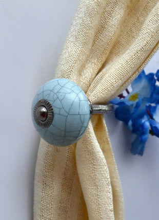 Curtain Tie Backs Hook Decorative Wall Hook- Crackle Glazed Light Blue (Set of Two)