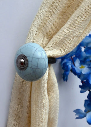 Curtain Tie Backs Hook Decorative Wall Hook- Crackle Glazed Light Blue (Set of Two)
