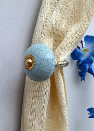 Curtain Tie Backs Hook Decorative Wall Hook- Crackle Glazed Light Blue (Set of Two)