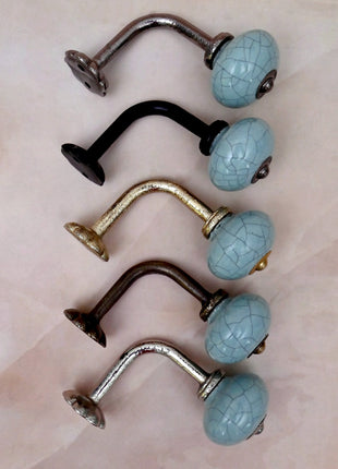 Curtain Tie Backs Hook Decorative Wall Hook- Crackle Glazed Light Blue (Set of Two)