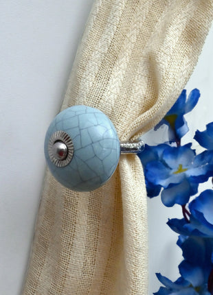 Curtain Tie Backs Hook Decorative Wall Hook- Crackle Glazed Light Blue (Set of Two)