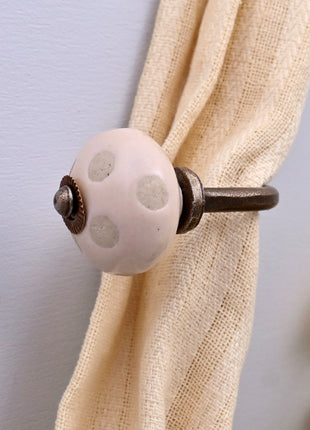 Curtain Tie Backs Hook Decorative Wall Hook- Off White Polka Dot (Set of Two)