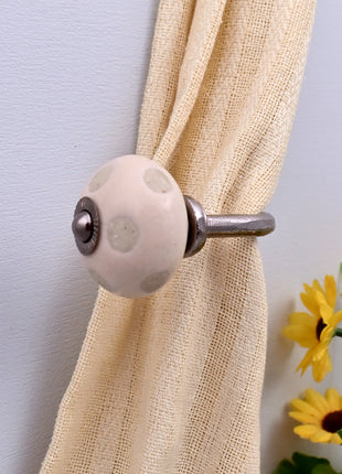Curtain Tie Backs Hook Decorative Wall Hook- Off White Polka Dot (Set of Two)