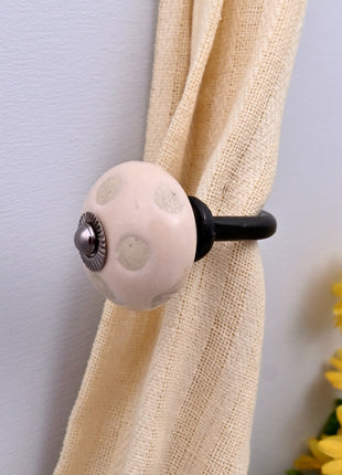Curtain Tie Backs Hook Decorative Wall Hook- Off White Polka Dot (Set of Two)