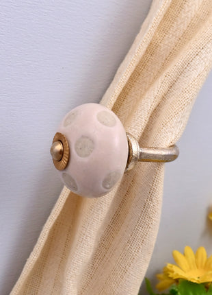 Curtain Tie Backs Hook Decorative Wall Hook- Off White Polka Dot (Set of Two)