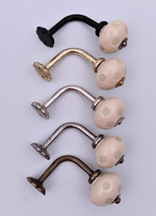 Curtain Tie Backs Hook Decorative Wall Hook- Off White Polka Dot (Set of Two)