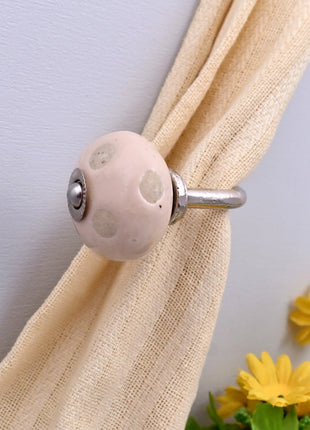Curtain Tie Backs Hook Decorative Wall Hook- Off White Polka Dot (Set of Two)