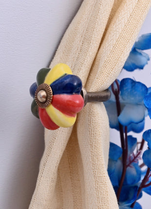 Curtain Tie Backs Hook Decorative Wall Hook- Multicolor Flower (Set of Two)