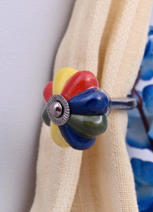 Curtain Tie Backs Hook Decorative Wall Hook- Multicolor Flower (Set of Two)