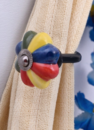 Curtain Tie Backs Hook Decorative Wall Hook- Multicolor Flower (Set of Two)