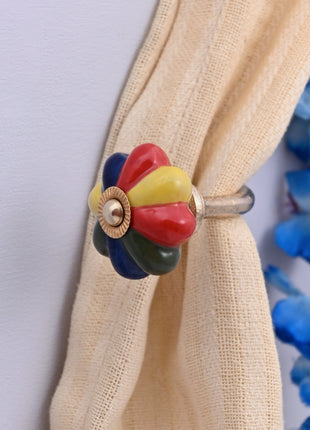 Curtain Tie Backs Hook Decorative Wall Hook- Multicolor Flower (Set of Two)
