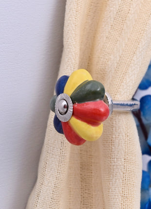 Curtain Tie Backs Hook Decorative Wall Hook- Multicolor Flower (Set of Two)