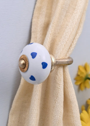Curtain Tie Backs Hook Decorative Wall Hook- Blue Heart on White (Set of Two)