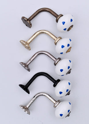 Curtain Tie Backs Hook Decorative Wall Hook- Blue Heart on White (Set of Two)