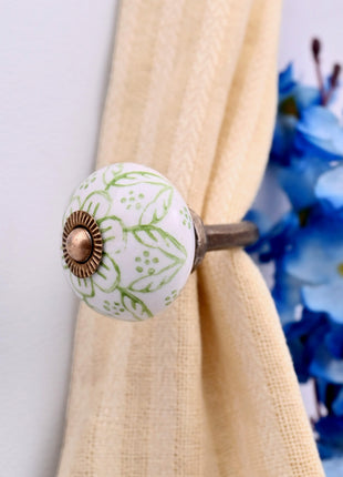 Curtain Tie Backs Hook Decorative Wall Hook- Green Floral (Set of Two)