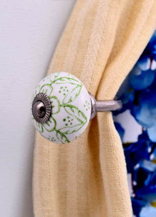 Curtain Tie Backs Hook Decorative Wall Hook- Green Floral (Set of Two)