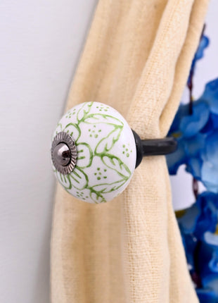 Curtain Tie Backs Hook Decorative Wall Hook- Green Floral (Set of Two)