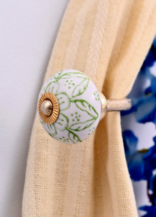 Curtain Tie Backs Hook Decorative Wall Hook- Green Floral (Set of Two)