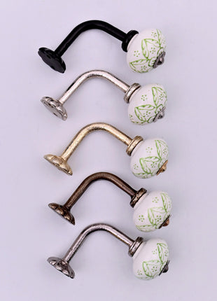 Curtain Tie Backs Hook Decorative Wall Hook- Green Floral (Set of Two)