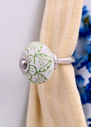 Curtain Tie Backs Hook Decorative Wall Hook- Green Floral (Set of Two)