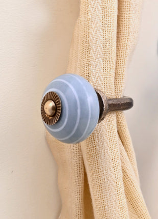 Curtain Tie Backs Hook Decorative Wall Hook- Grey Striped (Set of Two)