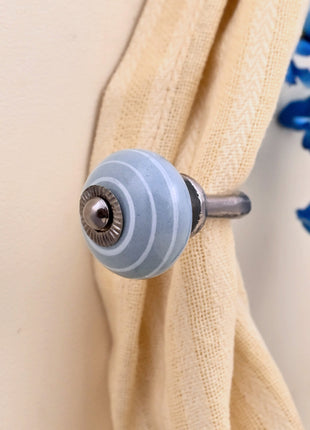 Curtain Tie Backs Hook Decorative Wall Hook- Grey Striped (Set of Two)