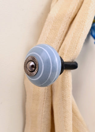 Curtain Tie Backs Hook Decorative Wall Hook- Grey Striped (Set of Two)