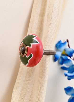 Curtain Tie Backs Hook Decorative Wall Hook- Green Leaf on Red (Set of Two)