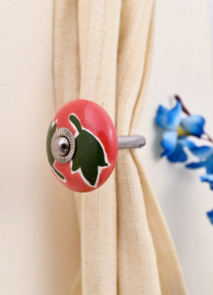 Curtain Tie Backs Hook Decorative Wall Hook- Green Leaf on Red (Set of Two)