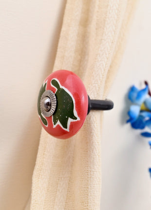 Curtain Tie Backs Hook Decorative Wall Hook- Green Leaf on Red (Set of Two)
