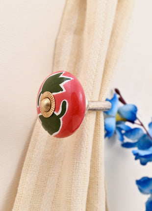 Curtain Tie Backs Hook Decorative Wall Hook- Green Leaf on Red (Set of Two)