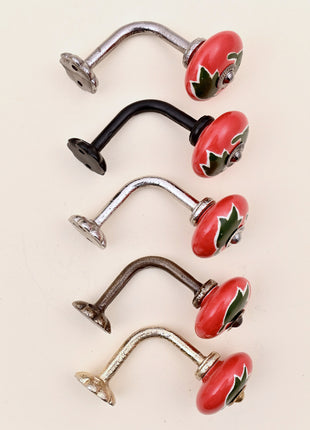 Curtain Tie Backs Hook Decorative Wall Hook- Green Leaf on Red (Set of Two)