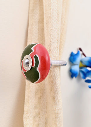 Curtain Tie Backs Hook Decorative Wall Hook- Green Leaf on Red (Set of Two)