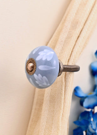 Curtain Tie Backs Hook Decorative Wall Hook- Soft Grey Floral (Set of Two)