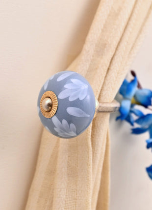 Curtain Tie Backs Hook Decorative Wall Hook- Soft Grey Floral (Set of Two)