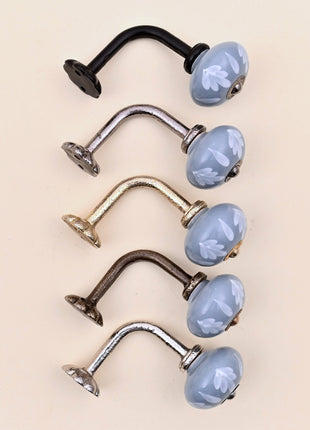 Curtain Tie Backs Hook Decorative Wall Hook- Soft Grey Floral (Set of Two)