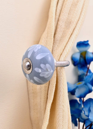 Curtain Tie Backs Hook Decorative Wall Hook- Soft Grey Floral (Set of Two)