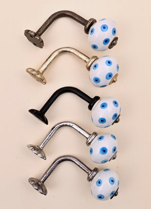 Curtain Tie Backs Hook Decorative Wall Hook-  Turquoise & Blue Evil Eye (Set of Two)